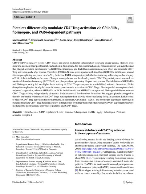 PDF Platelets Differentially Modulate CD4 Treg Activation Via GPIIa