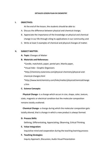 Detailed Lesson Plan In Chemistry Pdf