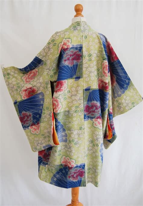 1920 S Meisen Silk Pistachio Green Blue Kimono Jack Gem