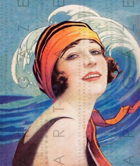 Golden Era Illustration Bathing Beauty And Big Wave Digital Download Fab