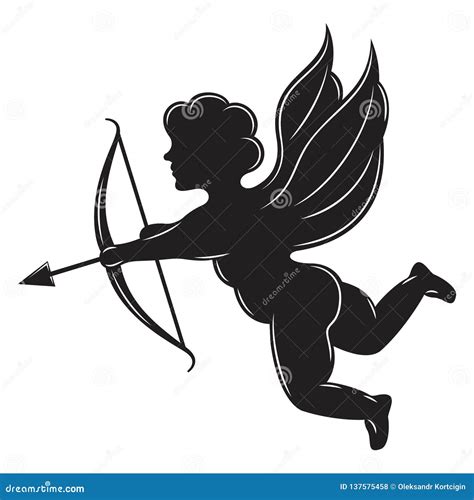 Vector Monochrome Illustration With Angel Cupid And Arrow Stock Vector