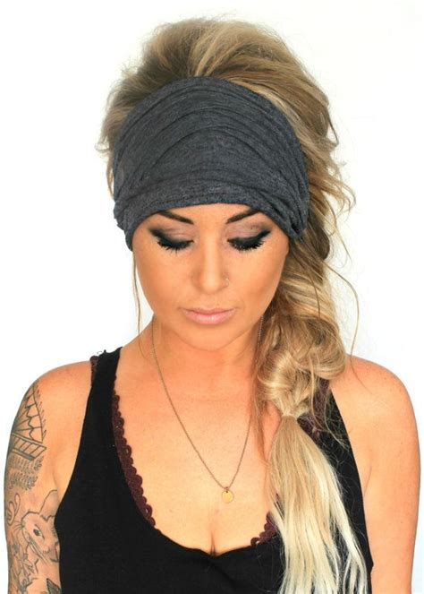 Soot Scrunch Headband Extra Wide Headband Turban Jersey Etsy