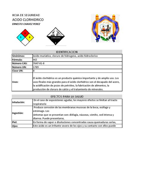 Hoja Seguridad Acido Clorhidrico Pdf Ácido Clorhídrico Materiales