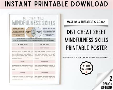 Dbt Mindfulness Skills Cheat Sheet Distress Tolerance Emotional Regulation Anxiety Coping Skills