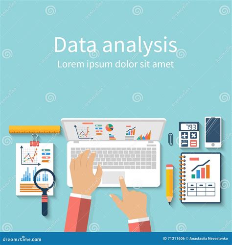 Businessman With Laptop Analyzes Data Analysis Concept Flat De Stock