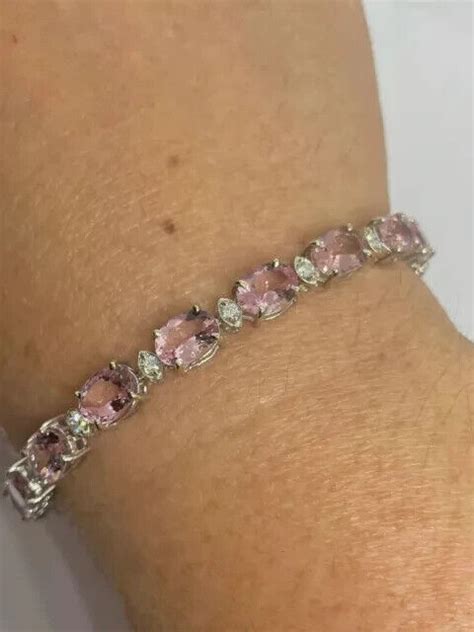 14ct Oval Cut Lab Created Morganite Womens Tennis Bracelet 14k Rose