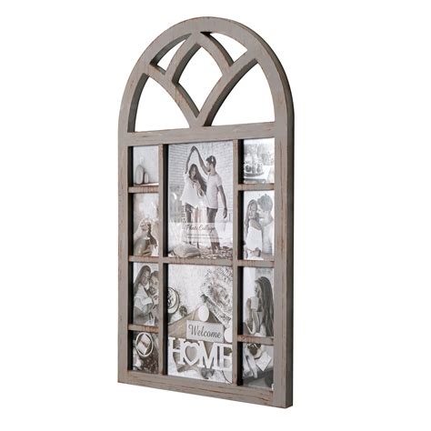 Natural Distressed Arched Window Pane Wall Hanging Decorative Photo