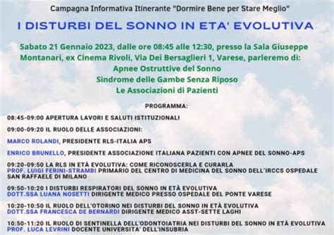 A Varese Una Conferenza Sui Disturbi Del Sonno In Et Evolutiva