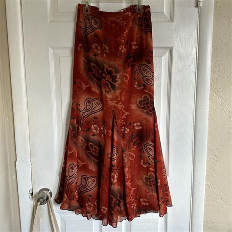 Coldwater Creek Women S Orange And Brown Skirt Depop