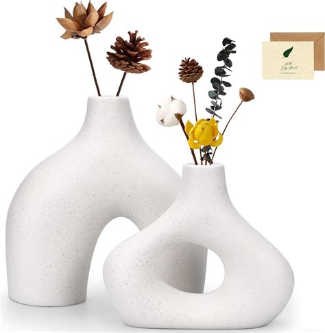 Sawoake Lot de 2 vases en céramique en Donut Blanc pour décoration d