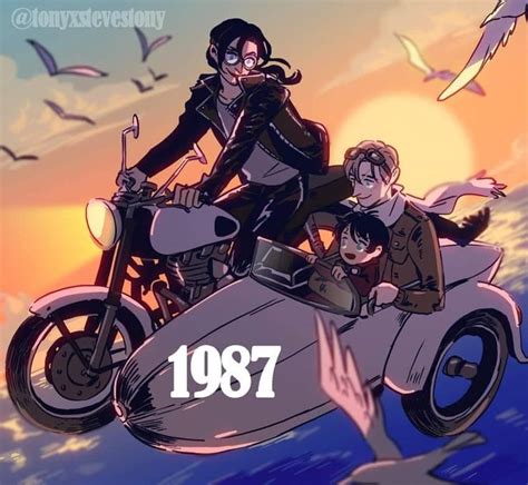 Two People Riding On The Back Of A Motorcycle With Seagulls Flying In