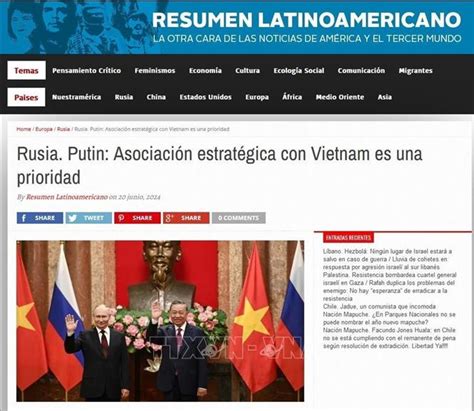 Argentina đưa tin đậm nét về chuyến thăm của Tổng thống Nga đến Việt