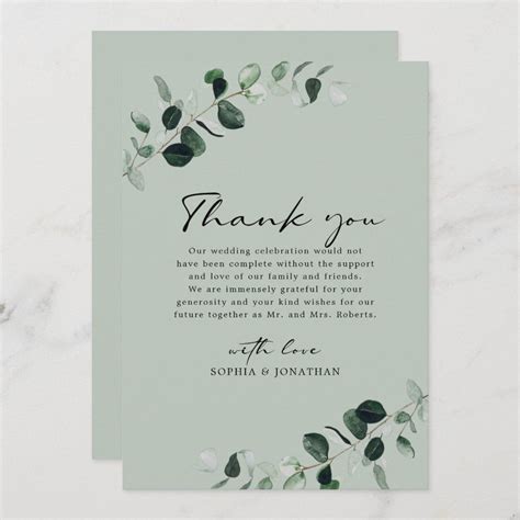 Eucalyptus Greenery Modern Calligraphy Wedding Thank You Card Zazzle