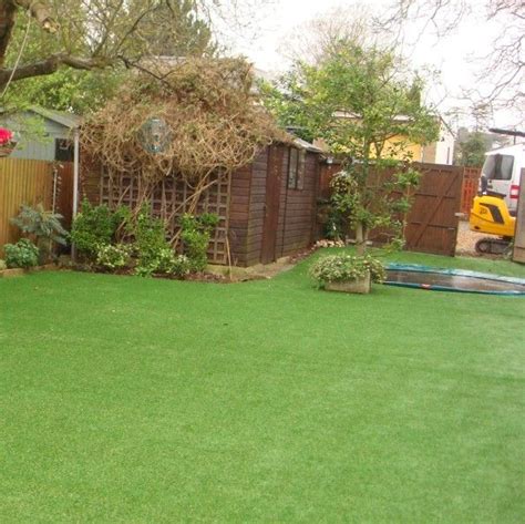 Sunken Trampoline Fake Lawn Sheds Surround Garden Design Grass