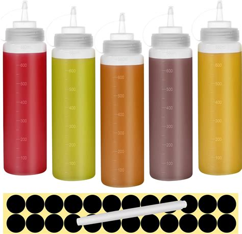 Happybase 22oz Squeeze Bottles With Caps 5 Pack Squeezy Sauce Bottles