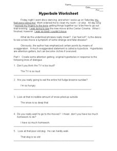 Hyperbole Worksheet Fifth Grade