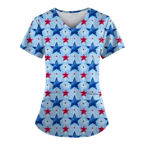 UoCefik Women S Scrubs Plus Size 4th Of July Short Sleeve V Neck Shirts