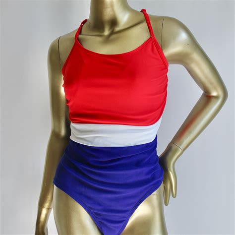 Red White And Blue One Piece Bathing Suit 1980s Etsy