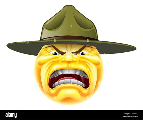 A Cartoon Angry Emoji Emoticon Army Boot Camp Drill Sergeant Shouting