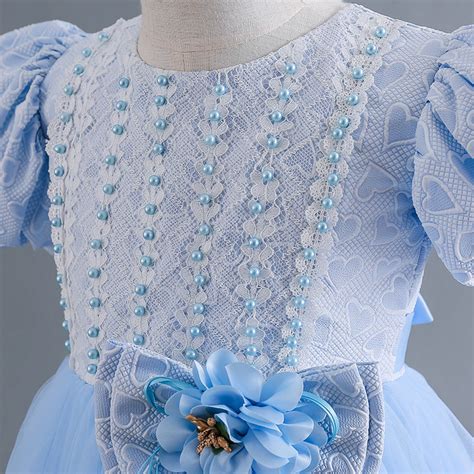 Kids Puff Sleeves Princess Dress Childrens Mesh Cake Skirt Heart