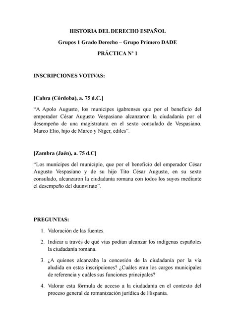 Historia del Derecho Pr Ãctica 1 2 HISTORIA DEL DERECHO ESPAÑOL