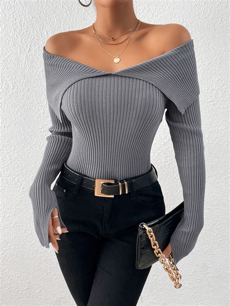 Shein Privé Off Shoulder Ribbed Knit Sweater Shein Usa