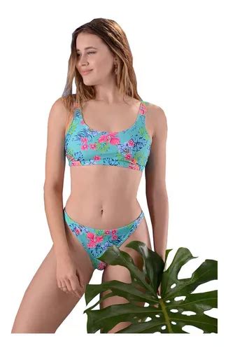 Bikini De Bando Floreado Con Colaless Malla Licra Koi