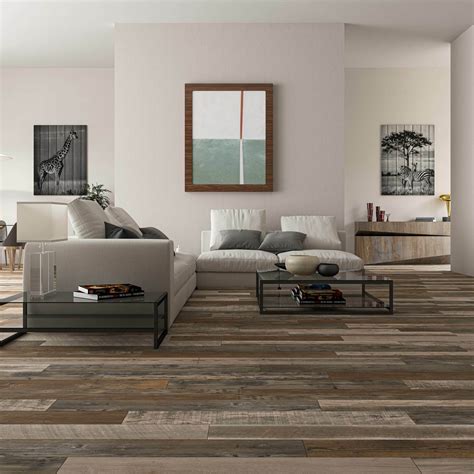 Firewood Brown Mixed Wood Effect Matt Porcelain Floor Tile