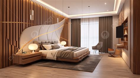 Kamar Tidur Utama Kontemporer Menampilkan Panel 3d Dan Ruang Ganti