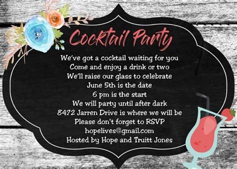 Wood And Chalkboard Cocktail Party Invitations Cocktail Party Invitation Cocktail Wedding