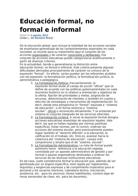 Educaci N Formal G Diferencias Educaci N Formal No Formal E