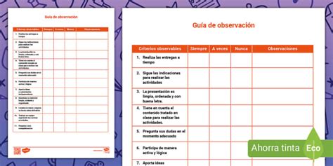 Guía de observación Evaluación formativa Twinkl