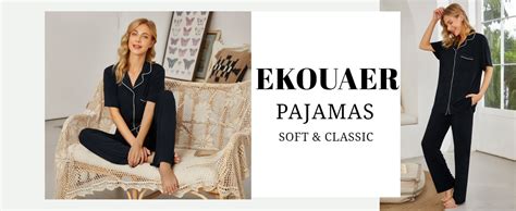 Ekouaer Schlafanzug Damen Weich Pyjama Set Kurzarm Und Lang