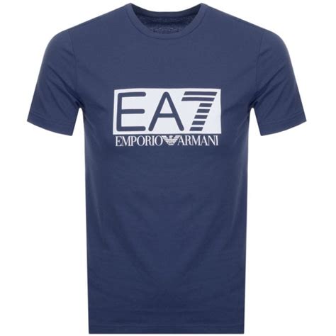 Ea7 By Emporio Armani Cotton Printed Logo Stretch Navy T Shirt