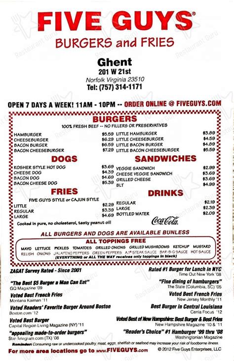 Menu At Five Guys Fast Food Norfolk W St St Suite