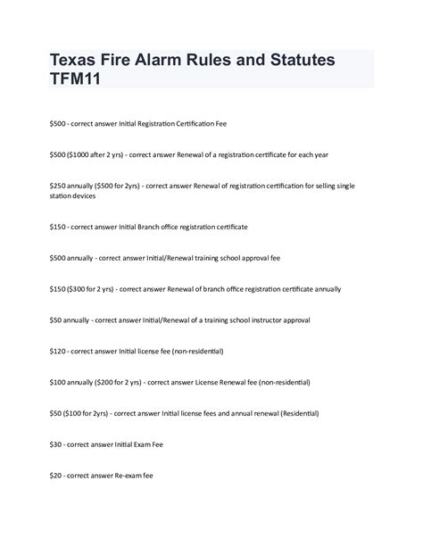 Texas Fire Alarm Rules And Statutes Tfm11 Review Test 2024 Docmerit