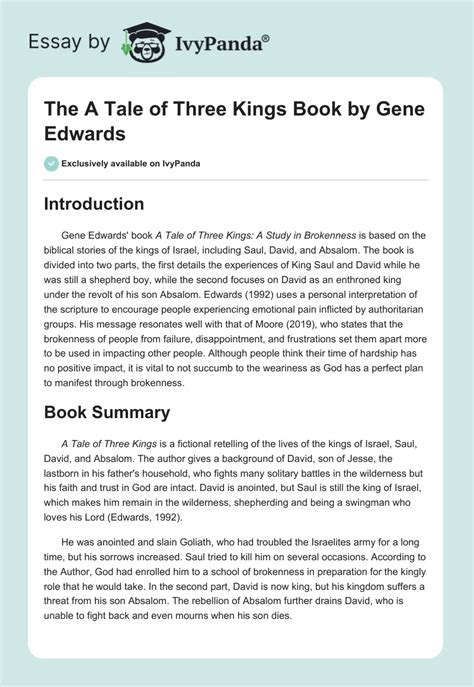 The A Tale Of Three Kings Book By Gene Edwards 1106 Words Essay