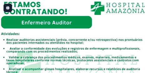 Vagas Para Enfermeiro Auditor - Vaga para Enfermeiro Auditor (Hospital Amazônia) em Belém/PA