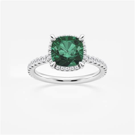 8 Mm Cushion Cut Created Emerald And 2 5 Ctw Lab Grown Diamond Halo