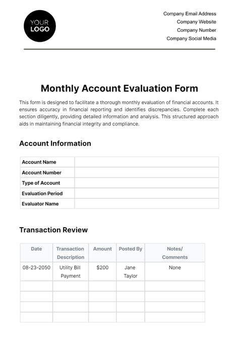 Free Monthly Account Evaluation Form Template to Edit Online
