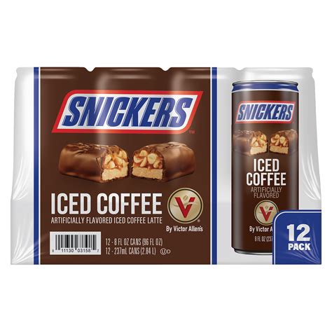 Victor Allens Coffee Snickers Iced Coffee Latte Ready To Drink 12 Pack 8oz Cans