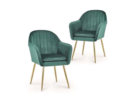 Lot De Chaises Avec Accoudoirs En Velours Vert Edwige Dip