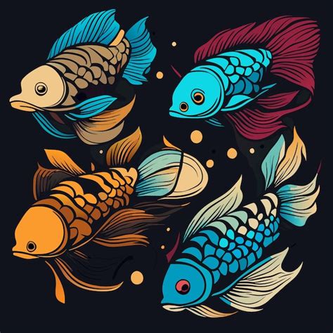 Coleção de Arte Vector Peixes Exóticos Tropicais Vetor Premium