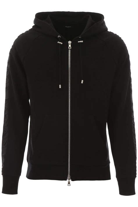 Balmain Cotton Hoodie With Embossed Logo In Black For Men Lyst