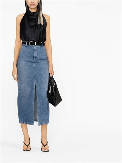 Armarium Front Slit Denim Midi Skirt Farfetch