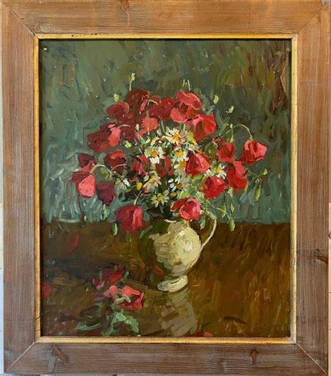 Ben Fenske Poppies And Daisies Impressionist Oil Painting Of Bright