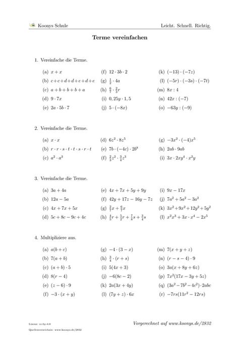 Terme Vereinfachen Arbeitsblatt 2832