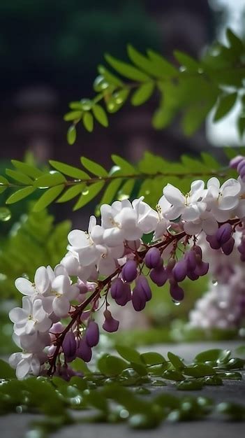 Flores De Glicina En Una Rama Con Un Fondo Oscuro Foto Premium