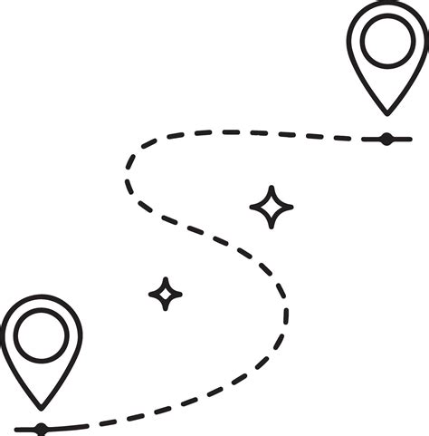 Dashed line route connecting two location pins with stars 70793992
