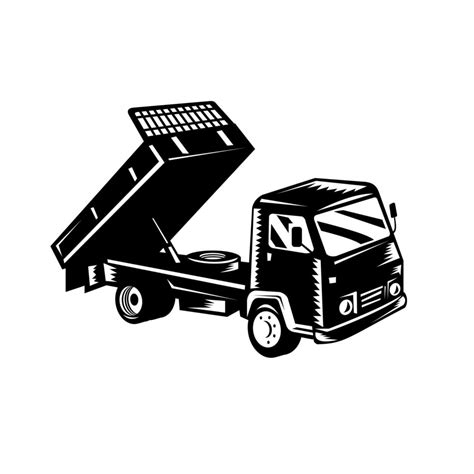 Dump Truck Dumper Truck or Tipper Truck Retro Woodcut in Black and ...